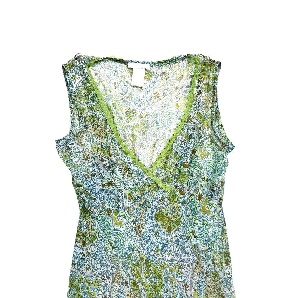 Vintage Y2K Green Paisley Mesh Overlay Slip Midi Dress Fairycore Boho Resort EUC - Picture 6 of 16